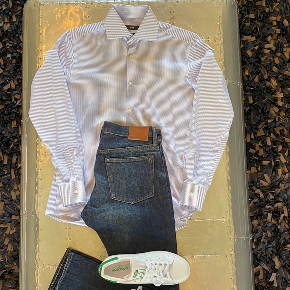 Hugo Boss Slim-fit Shirt Spread Collar Small Size - Picture 3 of 5